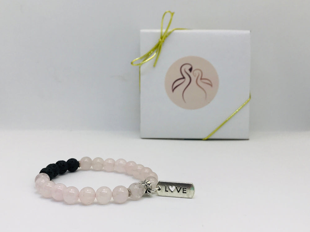 Custom Rose Quartz & Lava Beads Love Charm Bracelet | Full Moon Mami Healing