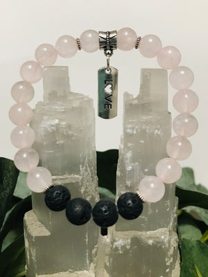 
                  
                    Load image into Gallery viewer, Custom Rose Quartz &amp;amp; Lava Beads Love Charm Bracelet | Full Moon Mami Healing
                  
                